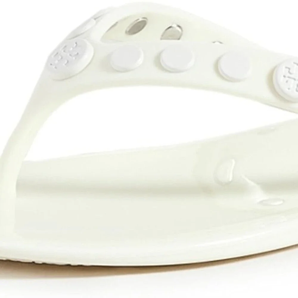 Tory Burch Studded Logo Jelly Ivory White Thong Flip Flop Sandals Women's 7